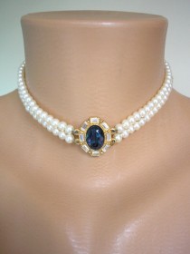 wedding photo -  Sapphire Choker, Bridal Necklace, Statement Choker, Pearl Necklace, Great Gatsby, ROSITA, Pearl Choker, Bridal Jewelry, Mother Of The Bride