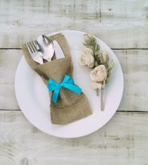 wedding photo - Burlap Silverware Holders - Burlap Cutlery Holders - Burlap Cutlery Pockets - Burlap Wedding Decor - Burlap Cutlery sleeves - Choose Qty