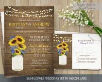 wedding photo - Sunflower Wedding Invitation Set Printable Rustic Mason Jar Country Wedding Suite Sting Lights Wedding RSVP barn wood DIY Digital Template