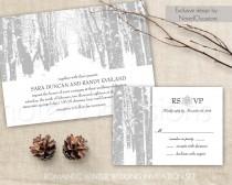 wedding photo - Winter wedding invitation Printable Christmas Wedding invitation and RSVP Card, tree wedding, Winter Trees Snowflakes DIY Digital Template