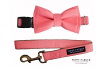 wedding photo -  Coral Layered Dog Bow Tie - Optional Collar and Leash - Pink