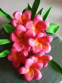 wedding photo - Gum Paste Hawaiian Plumeria Pink and Yellow