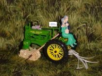 wedding photo - Happy Couple Country Farm Tractor Fun Wedding Bride and Groom 50th Cake Topper- Green Diecast Tractor Woodland Rustic Weddings Gift