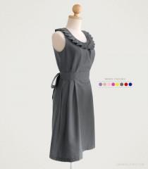 wedding photo - Fully lined pleated collar dress with pockets, removable sash - custom size, length, colors in gray black navy blue red mustard yellow green