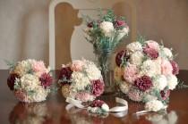 wedding photo - Burgundy and Blush Wedding Bouquets Sola Flowers and dried Flowers Bride or Bridesmaid Keepsake Bouquets