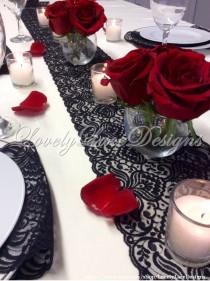 wedding photo - BLACK Lace Table Runner, 3ft-10ft x 7in Wide, Lace Table Overlay/Table Decor, Weddings, Tabletop Decor/Wedding Decor/centerpiece/valentines