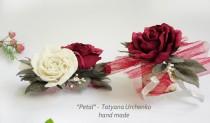 wedding photo - Marsala rose Bride flower comb red rose hair accessory Wrist Corsage bride Bracelet burgundy corsage Flower hair comb Bridal Hair Comb Red