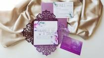 wedding photo - Purple Watercolor Wedding invitations - Stunning bespoke modern laser cut wedding invitation {Panama design Sku: PanBar01}