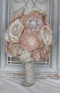 wedding photo - Bridal Brooch Bouquet , Wedding Bouquet,Rhinestone Bouquet,Fabric Flower Bouquet, Vintage bouquet, Champagne Wedding , Shabby Chic Bouquet