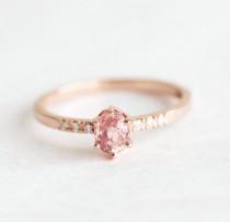 wedding photo - Rose Gold Sapphire Engagement Ring, Simple Engagement Ring, Stacking Peach Sapphire Ring, Tiny Sapphire Ring, Pink Sapphire Ring