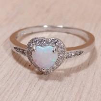 wedding photo - Opal Ring Heart Sterling Silver with Sparkly CZ accents - Opal Promise Ring - Opal Engagement Ring - Opal Prom Ring - Opal Statement Ring
