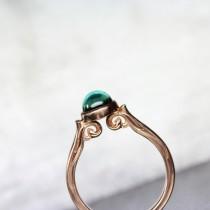 wedding photo - Indicolite Tourmaline 14K Rose Gold Engagement Ring Vintage Inspired Scroll Blue-Green Teal Gemstone Round Cab Brazil - Meermaid Cathedral