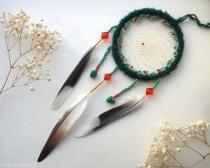 wedding photo - Green dreamcatcher witch red green beads and beautiful feathers