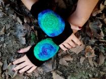 wedding photo - Knitted Women Gloves, Crochet Fingerless, Hand Knit Gloves, Knitt Hand Warmer, Knit Winter Gloves, Black Knitted Gloves, Fingerless Gloves