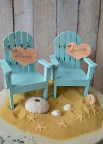 wedding photo - beach chairs-beach-wedding-cake topper-bride-groom-chairs-destination-miniature-Mr and Mrs-custom-Adirondack-small chairs-beach wedding