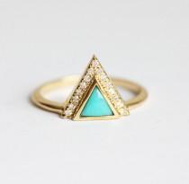 wedding photo - Trillion Turquoise Ring, Unique Turquoise Ring, Turquoise Engagement Ring, Triangle Turquoise Ring, 18k Yellow Gold