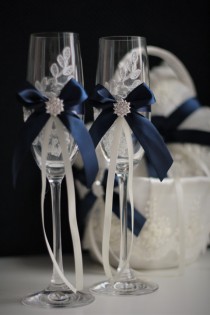 wedding photo -  Navy Blue Wedding Glasses \ Navy Champagne glasses \ Wedding Glasses for Champagne \ Navy Champagne Flutes \ Wedding ceremony accessory