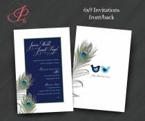 wedding photo - Wedding, Shower, Engagement, Birthday Invitations. Peacock Feather, Green, Blue, Trifold Pocket. Samples/Digital Files/Printing available.