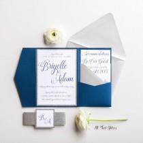 wedding photo - Navy and silver wedding invitations 