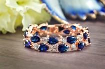 wedding photo - Sapphire blue bracelet Rose gold bridal bracelet Bridal cuff bracelet Rose gold jewelry Navy blue bracelet Crystal bracelet Wedding bracelet