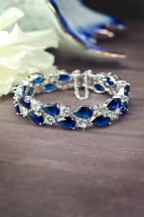 wedding photo - blue bridal bracelet sapphire Blue bracelet cubic zirconia bracelet Wedding bracelet Navy blue bracelet crystal bracelet Something blue