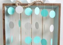 wedding photo - Turquoise and Grey 12 ft Circle Paper Garland- Wedding, Birthday, Bridal Shower, Baby Shower, Party Decorations