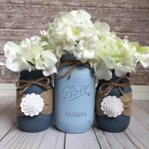 wedding photo - Beach Wedding Jars, Painted Mason Jars, Wedding Table Centerpiece, Rustic Wedding, Shabby Chic Wedding, Rustic Home Decor
