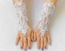 wedding photo - Lace gloves, white wedding gloves, bridal gloves, evening gloves, prom gloves 8.5"