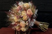 wedding photo - Romantic Rustic Wedding Bouquet, Large Bridal Bouquet, Farmhouse, Dried Flower Bouquet, Blush Peony Bouquet with Wheat & Wild Flowers