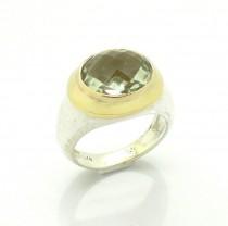 wedding photo - Green amethyst ring set in gold and silver oval gemstone