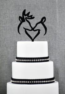 wedding photo - Buck and Doe Heart Wedding Cake Topper, Romantic Deer Cake Wedding Cake Topper, Hunter Theme Wedding Cake Topper- (T254)