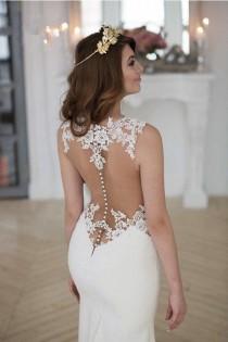 wedding photo - Stunning Mermaid Sleeveless Lace Wedding Dress Zipper Button WD041