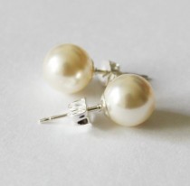 wedding photo - 6mm, 8mm, 10mm Swarovski pearl studs- bridesmaid earrings- White or Ivory pearls, pearl stud earrings- Bridal pearl gifts- ivory pearl studs