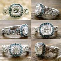 wedding photo - Order Your Diamond Vine Engagement Ring with Teal Diamonds - For Deposit Only