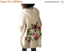 wedding photo - 20% WINTER SALE Embriyodered Hand Knitted Wool Cardigan