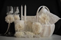 wedding photo -  Ring Bearer Pillow & Flower Girl Wedding Basket with Ivory Lace   Ivory Guest Book   Unity Candles and Champagne Glasses   Cake Serving Set