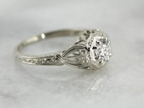 wedding photo - Filigree Diamond Engagement Ring, The "Lotus" Flower, Original Art Deco Reproduction K52J1A-P
