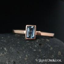 wedding photo - Emerald Cut Rose Gold Aquamarine Ring - Blue Aquamarine - Santa Marie Blue