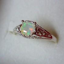 wedding photo - Opal filigree Ring eco-friendly sterling silver with Fair Trade Genuine natural opal - Custom Made in your Size in the USA