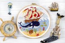 wedding photo - Ocean dreams, nautical modern cross stitch pattern, instant download PDF, nursery, whale, ship, treasure chest, anchor, cute, colorful, easy