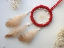 wedding photo - Small red dreamcatcher with white beads and feathers