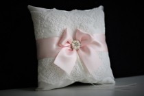 wedding photo -  Blush Pink Bearer Pillows   Flower Girl Basket  Blush Pink Wedding Pillow Basket set  Lace wedding basket  Pink Lace Bearer pillow