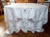 wedding photo - Vintage Quaker Lace Overlay Lace Tablecloth New Old Stock Countess Style 6100 ECS SVFT 72 X 90 Scalloped Edge