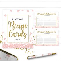 wedding photo -  Pink and Gold Bridal Shower Recipe Cards and Sign-Printable Golden Glitter Floral Bridal Shower Recipe Card-DIY Bridal Shower Activity Game