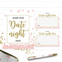 wedding photo -  Pink and Gold Date Night Ideas Cards And Sign-Printable Golden Glitter Floral Bridal Party Game-DIY Bridal Shower Date Jar Game Activity