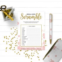 wedding photo -  Pink and Gold Bridal Shower Word Scramble-Golden Glitter Bridal Shower Printable Word Scramble-DIY Floral Bridal Shower Game-Bridal Party