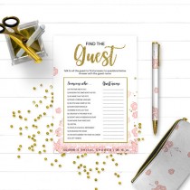 wedding photo -  Pink and Gold Bridal Shower Find the Guest-Golden Glitter Floral Bridal Shower Find the Guest Printable Game-DIY Bridal Shower Ask the Guest