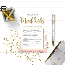 wedding photo -  Pink and Gold Bridal Shower Mad Libs Game-Golden Glitter Floral DIY Printable Mad Libs Game-Personalized Bridal Shower Game-Bridal Mad Libs