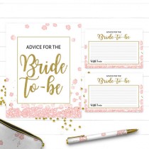 wedding photo -  Pink and Gold Advice for the Bride Card and Sign-Golden Glitter Floral Bridal Shower Advice Cards-Bridal Party-Wedding Shower-Games-Activity