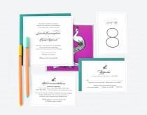 wedding photo - Peacock Square Wedding Invitation with Classic Script - Black, White, Purple & Teal - FREE SHIPPING - Joanie Collection